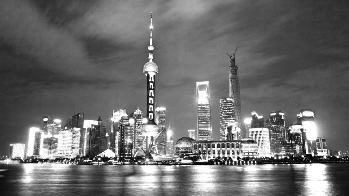 shanghai city skyline on at night