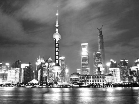 shanghai city skyline on at night