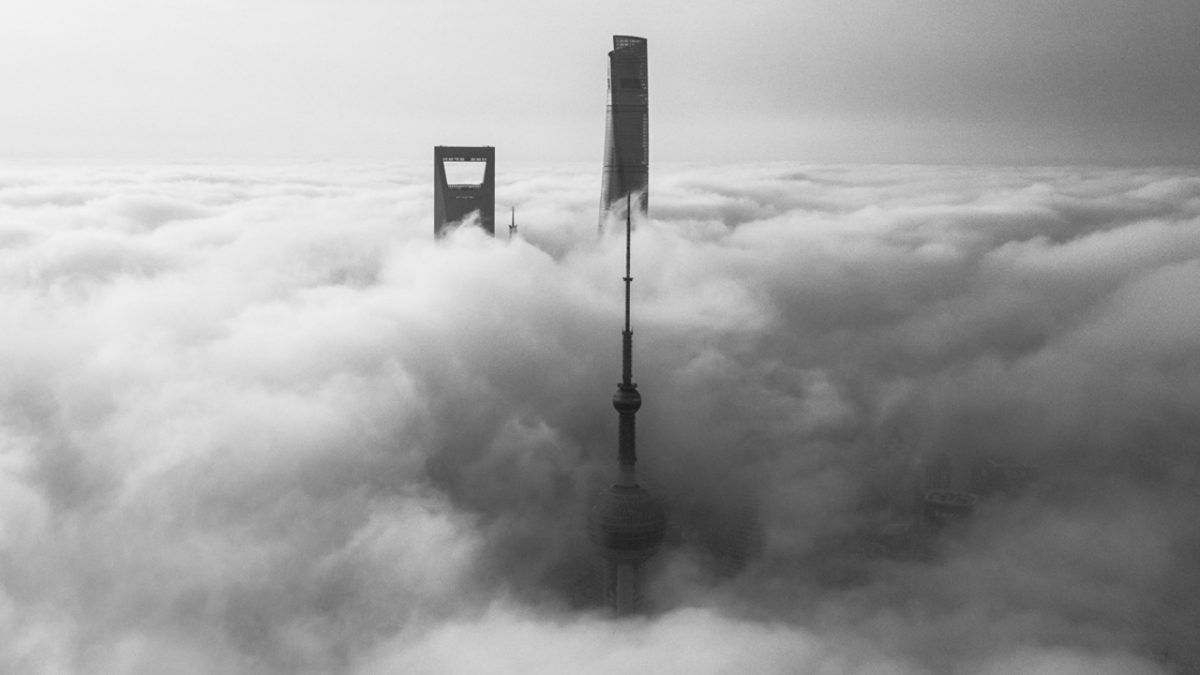 Shanghai city skyline with clouds
