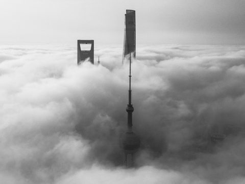 Shanghai city skyline with clouds